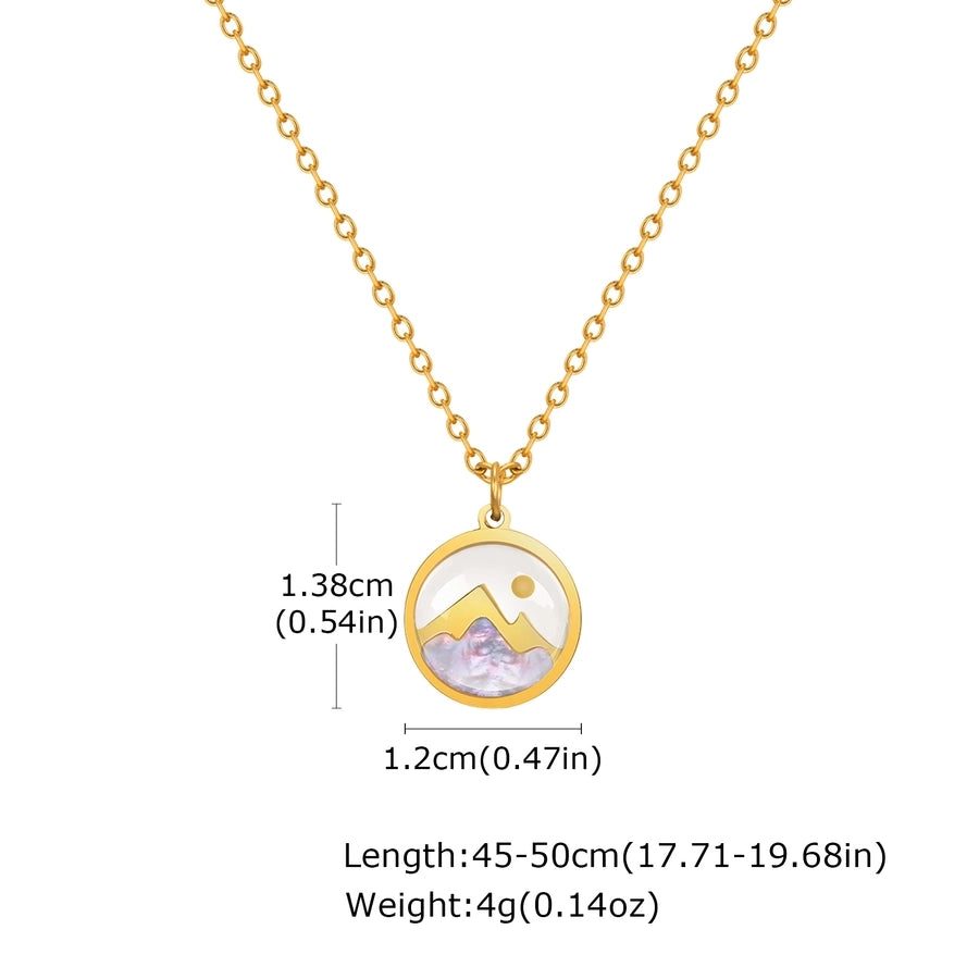 Jewelry Elegant Simple Style Streetwear Mountain 201 Stainless Steel Shell 18K Gold Plated Inlay Stainless Steel Necklaces