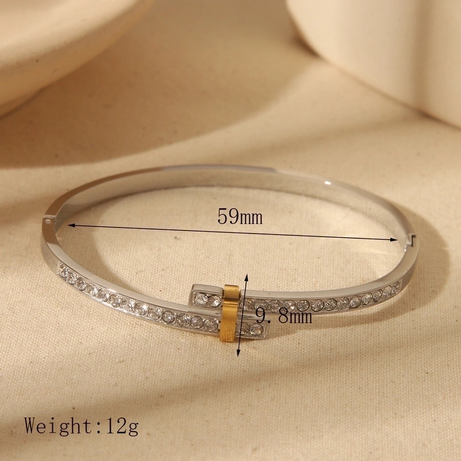 Elegant Luxurious Commute Solid Color 304 Stainless Steel 18K Gold Plated Zircon Bangle In Bulk