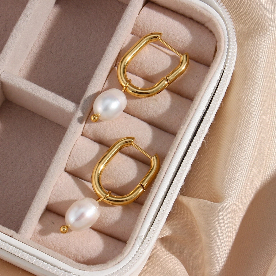 Fashion U Shape Pearl Plating 304 Stainless Steel 18K Gold Plated Drop Earrings