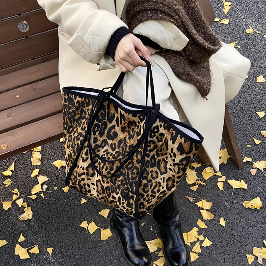 Women's Canvas Leopard Vintage Style Square Open Tote Bag