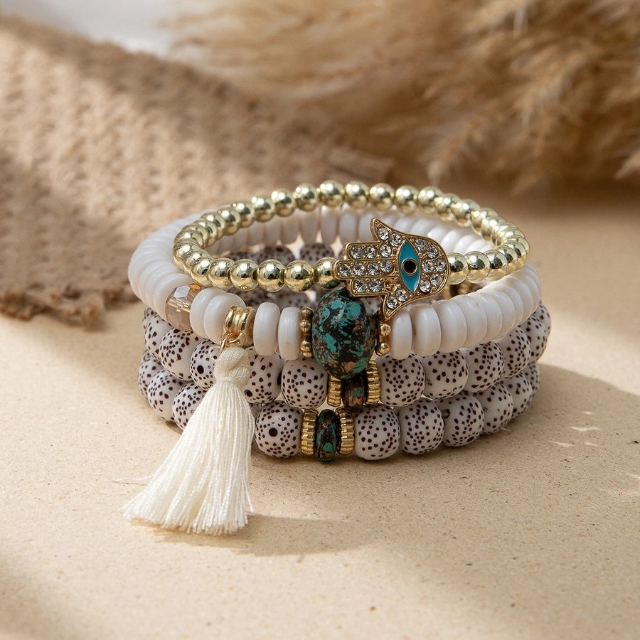 bohemian geometric mixed materials beaded artificial pearls shell bracelets