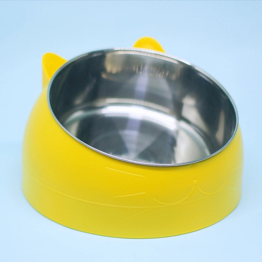 Stainless Steel Cat Dog Dual Bowl Slanted Mouth Protects Vertebras Pet Food Bowl Cat Supplies Trendy Double Neck Protection