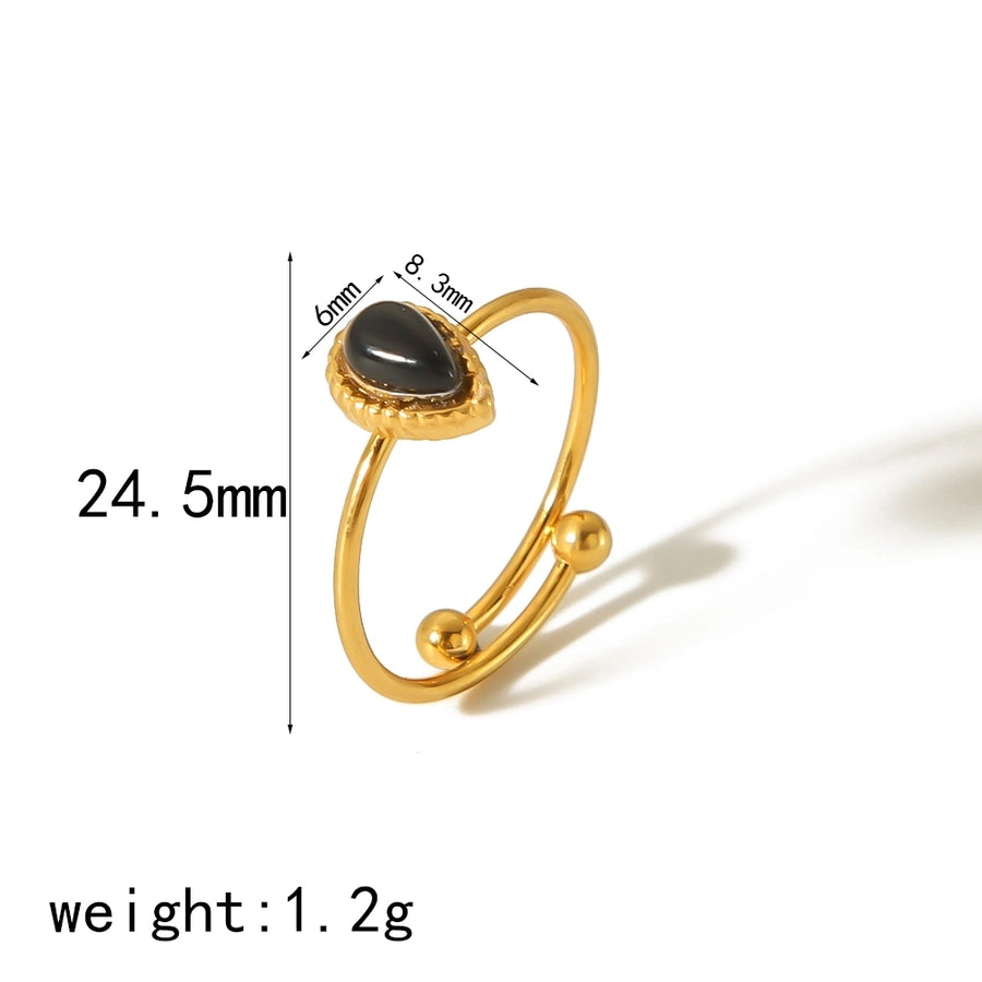 304 Stainless Steel 18K Gold Plated Casual Vintage Style Plating Inlay Water Droplets Natural Stone Open Rings