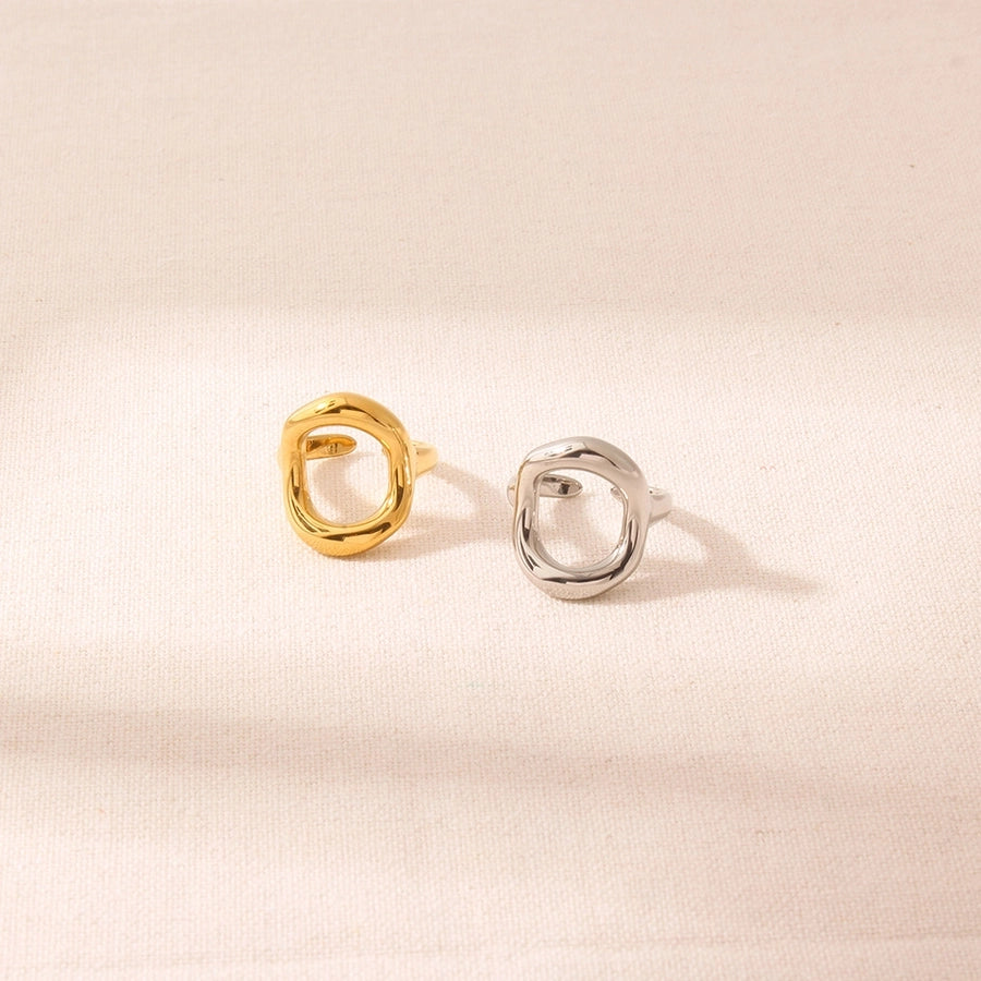 Jewelry Simple Style Geometric Solid Color 304 Stainless Steel 18K Gold Plated Plating Hollow Out Open Rings