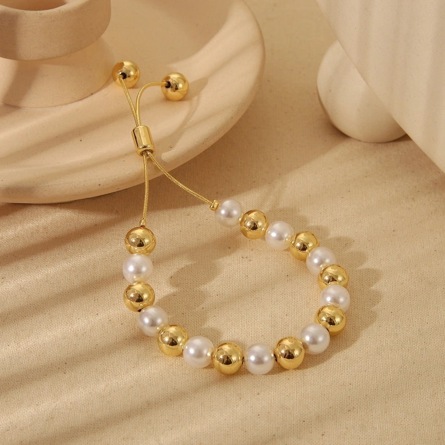 Jewelry Elegant Heart Shape Copper 18K Gold Plated Beaded Imitation Pearl Plating Bracelets