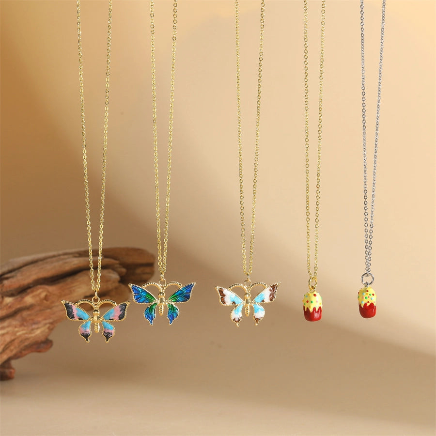 Copper 14K Gold Plated Butterfly Pendant Necklace