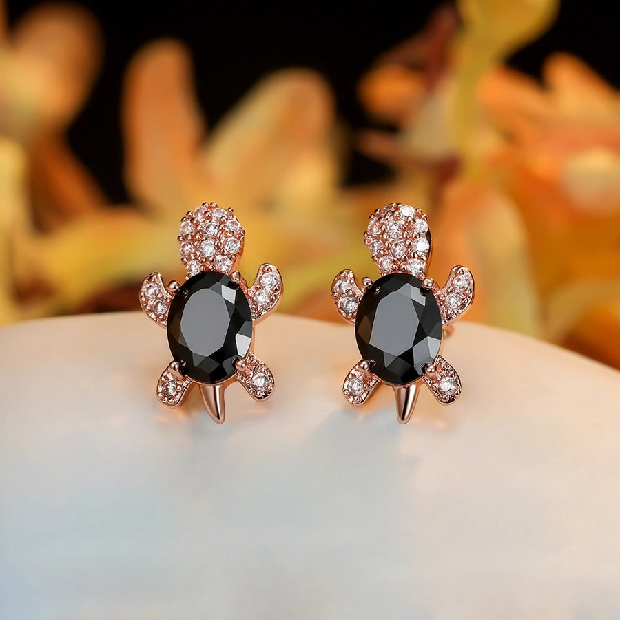 1 pair cute simple style tortoise plating inlay copper zircon ear studs - CEJEW