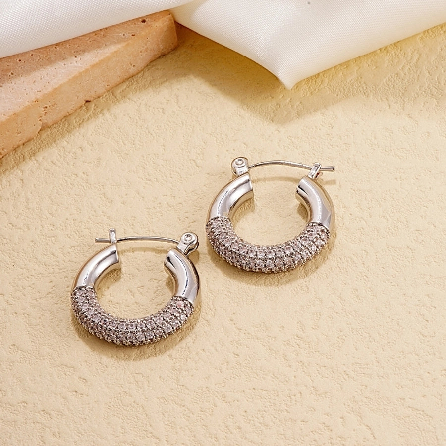 1 pair simple style round polishing plating inlay copper zircon white gold plated gold plated earrings