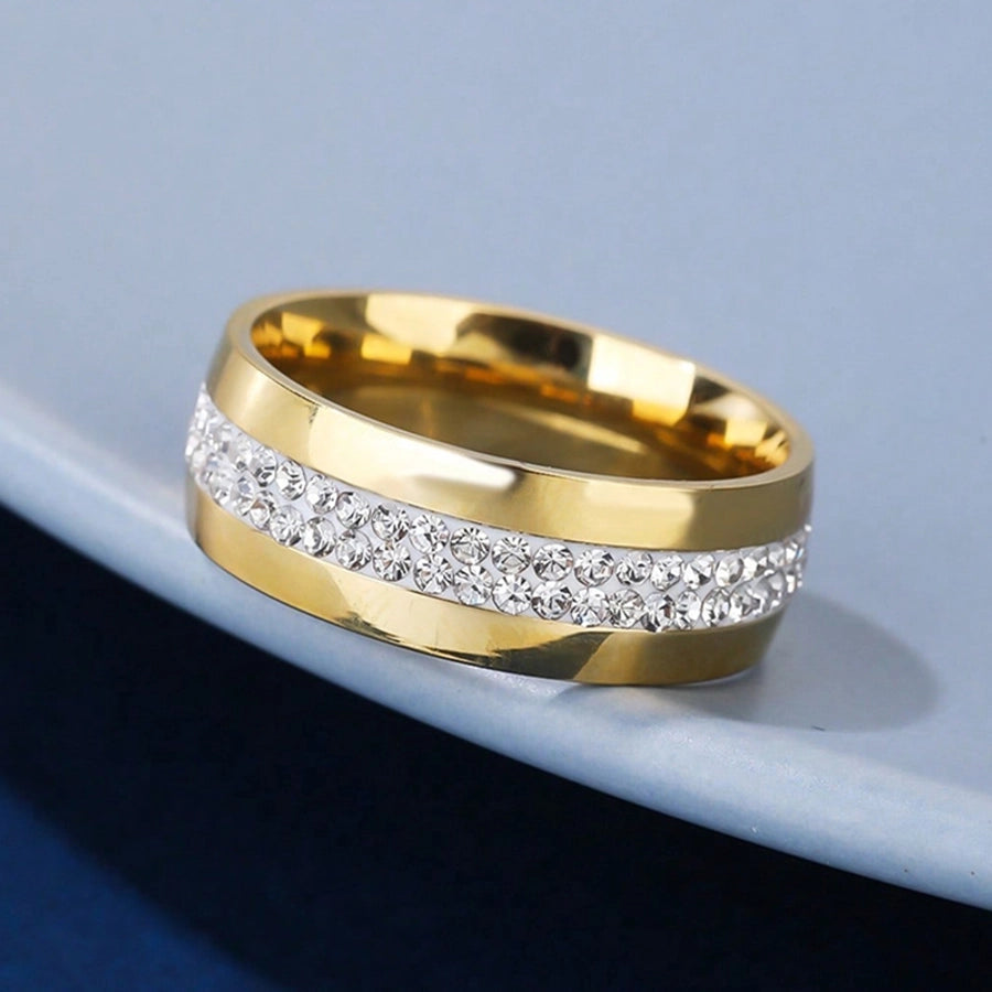 Jewelry Simple Style Round 304 Stainless Steel Zircon Gold Plated Plating Inlay Rings