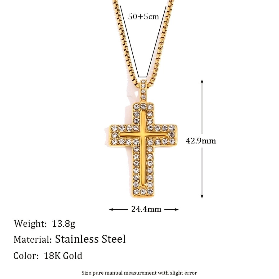 Jewelry Casual IG Style Cross 304 Stainless Steel Titanium Steel Zircon 18K Gold Plated Inlay Pendant Necklace