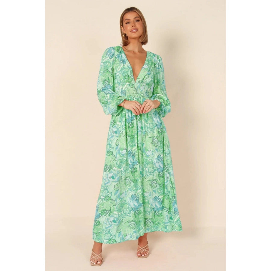 Women's Sheath Dress Streetwear V Neck Long Sleeve Flower Maxi Long Dress Holiday