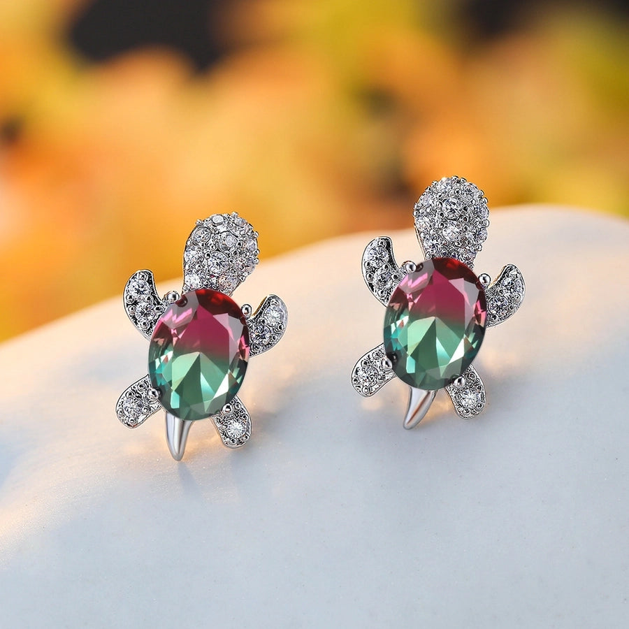 1 pair cute simple style tortoise plating inlay copper zircon ear studs - CEJEW