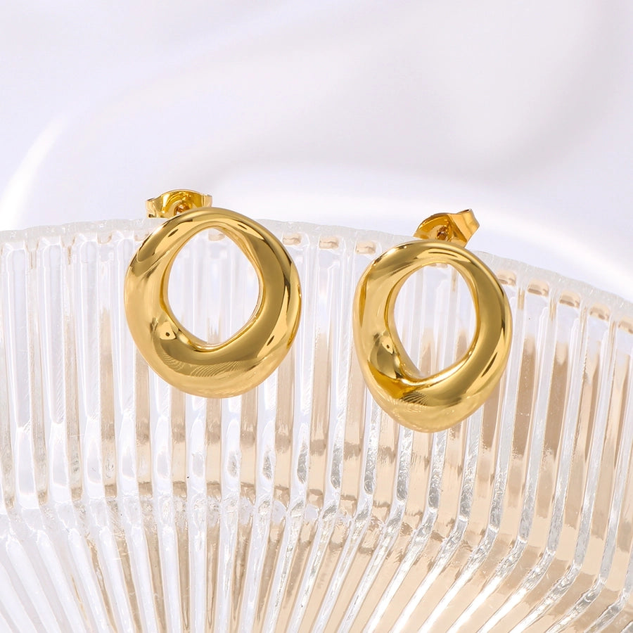 1 Pair Vintage Style Simple Style Circle Plating 304 Stainless Steel 18K Gold Plated Earrings