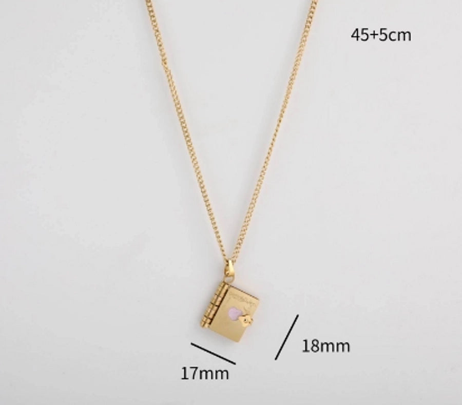 Jewelry Modern Style Classic Style Book Heart Shape Rectangle 201 Stainless Steel 304 Stainless Steel Titanium Steel Resin 18K Gold Plated Plating Pendant Necklace