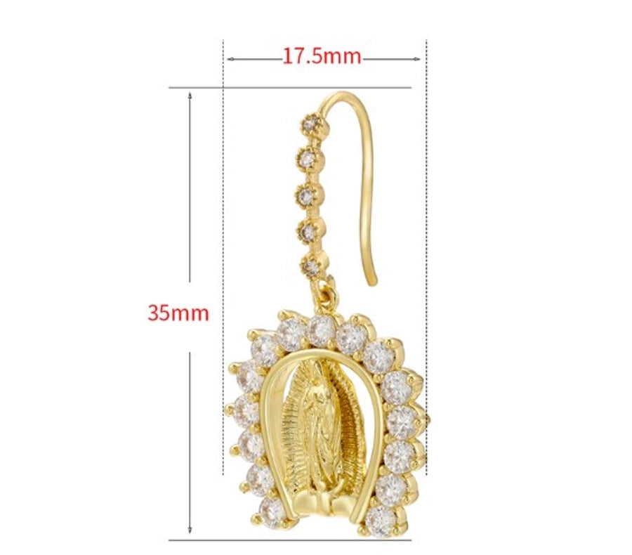 1 pair luxurious virgin mary copper plating inlay zircon 18k gold plated drop earrings