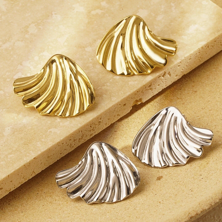 1 Pair Retro Classic Style Sector Shell Plating 304 Stainless Steel 18K Gold Plated Ear Studs