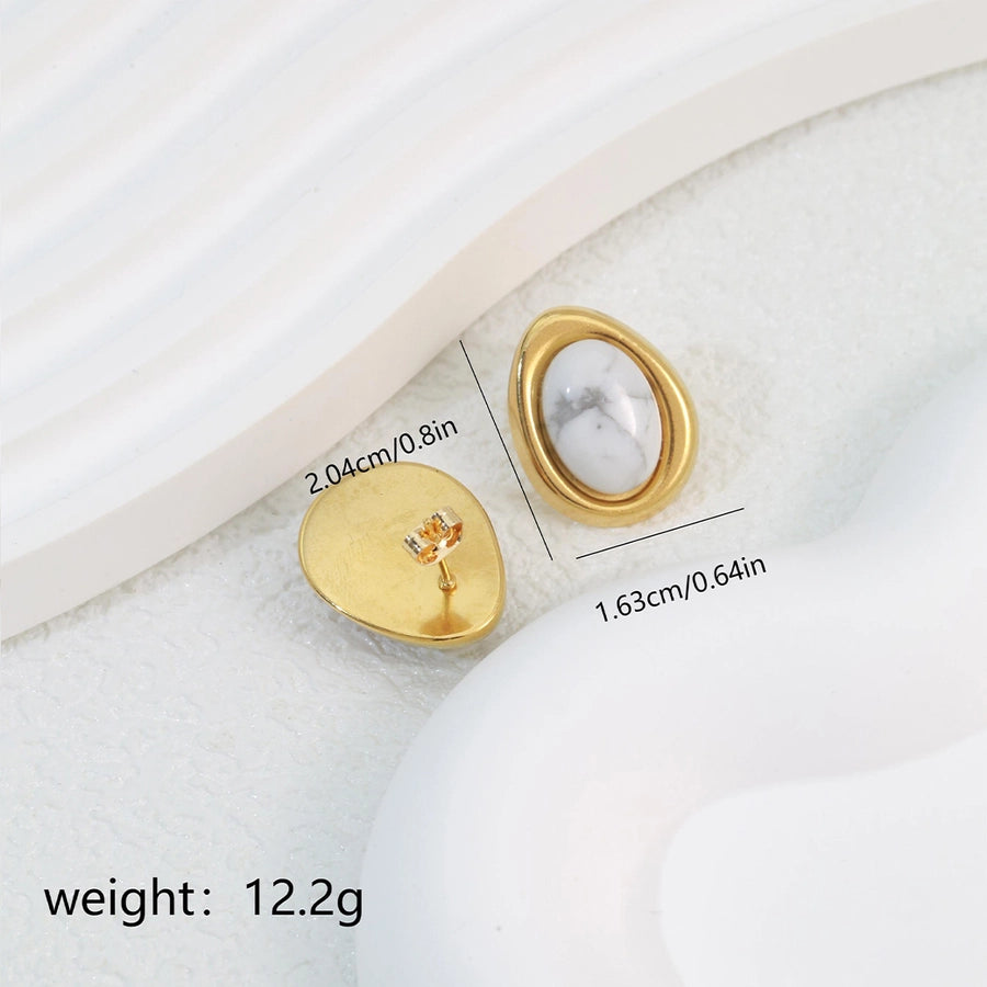 1 Pair Elegant Classical Commute Oval Inlay 304 Stainless Steel Opal 18K Gold Plated Ear Studs