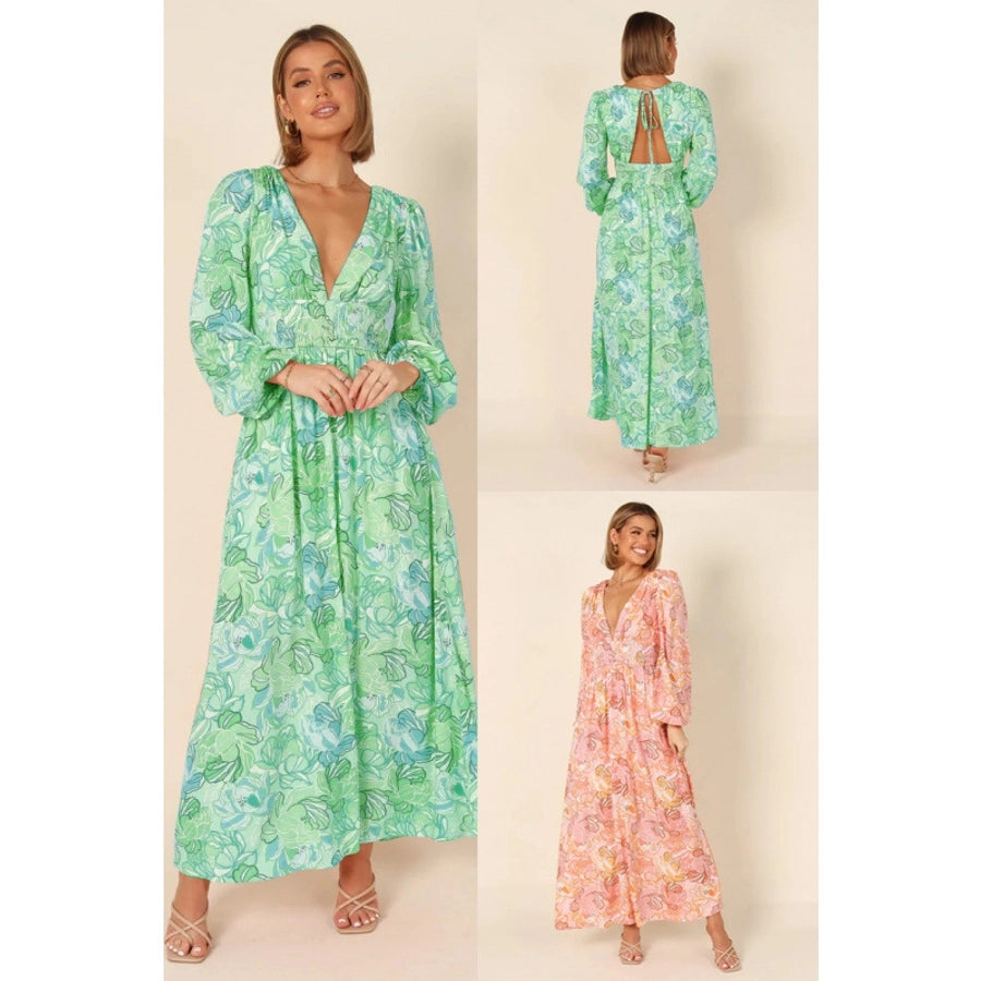 Women's Sheath Dress Streetwear V Neck Long Sleeve Flower Maxi Long Dress Holiday