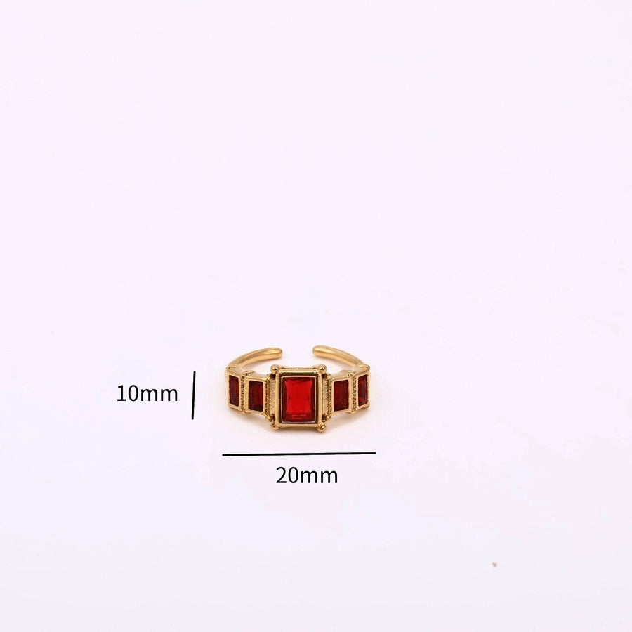 Jewelry Classic Style Rectangle 304 Stainless Steel Zircon 18K Gold Plated Inlay Open Rings