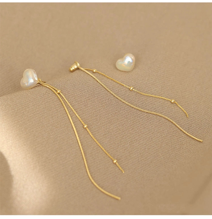 1 pair fairy style korean style heart shape inlay alloy artificial pearls dangling earrings