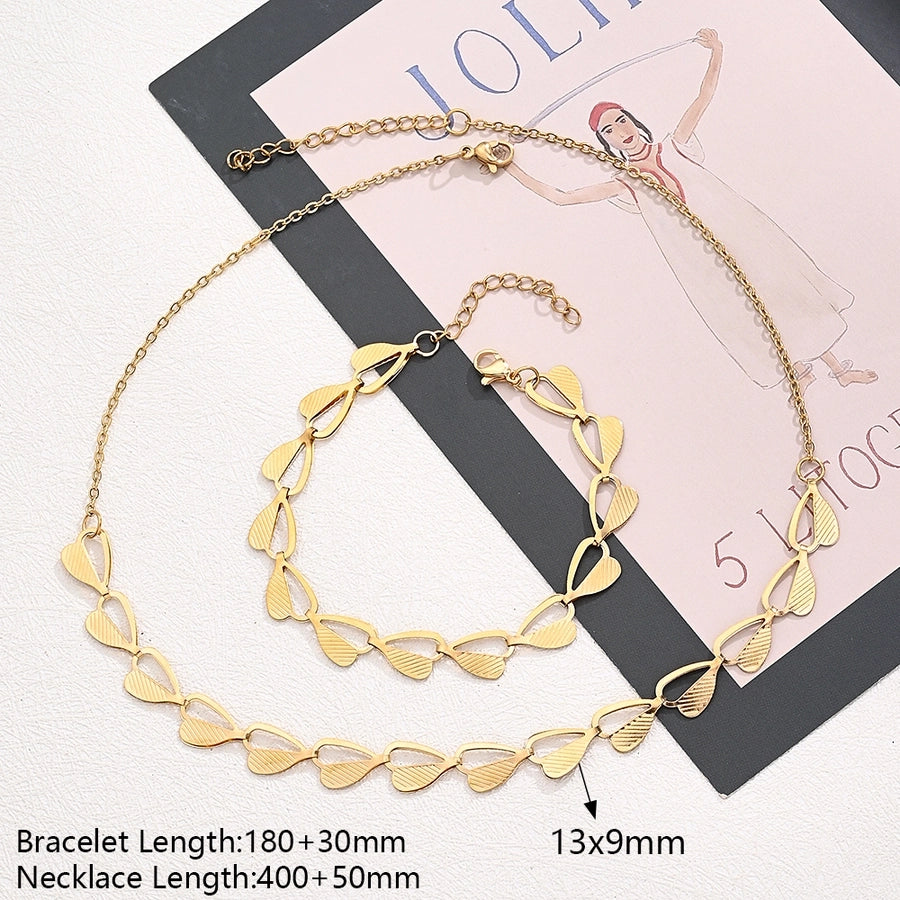 Jewelry Casual Modern Style Simple Style Heart Shape Simple 304 Stainless Steel 18K Gold Plated Handmade Polishing Plating Jewelry Set