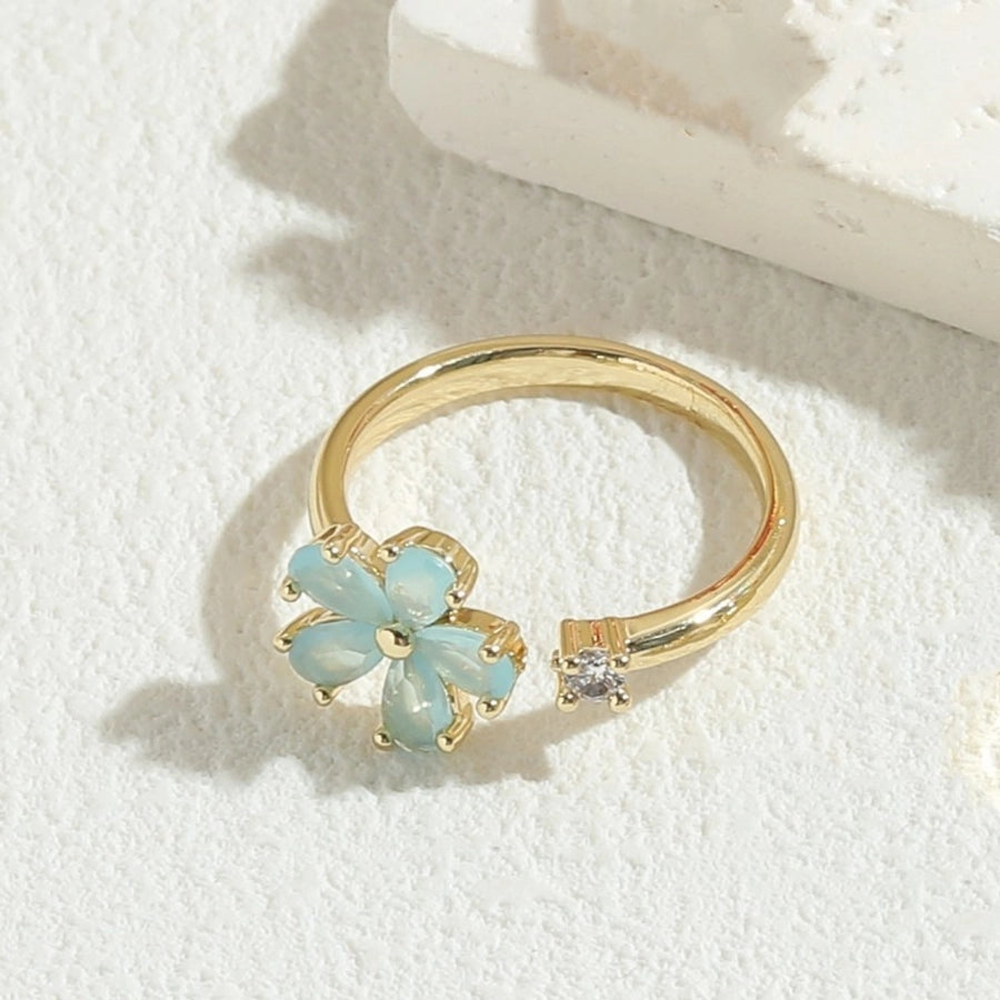 simple style classic style round flower copper asymmetrical plating inlay zircon 14k gold plated open rings