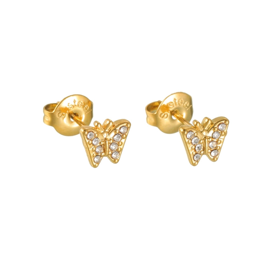 1 Pair Simple Style IG Style Heart Shape Crown Butterfly 304 Stainless Steel Ear Studs