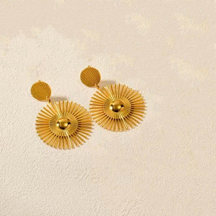 1 Pair Elegant Sunflower Titanium Steel 18K Gold Plated Drop Earrings