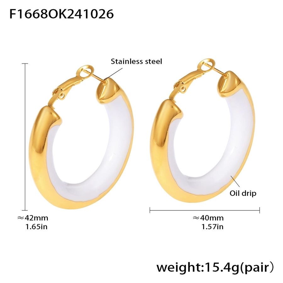 1 Pair Luxurious Preppy Style Artistic Circle Epoxy Plating Titanium Steel 18K Gold Plated Earrings