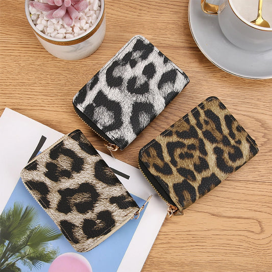 Women's Leopard Pu Leather Zipper Card Holders