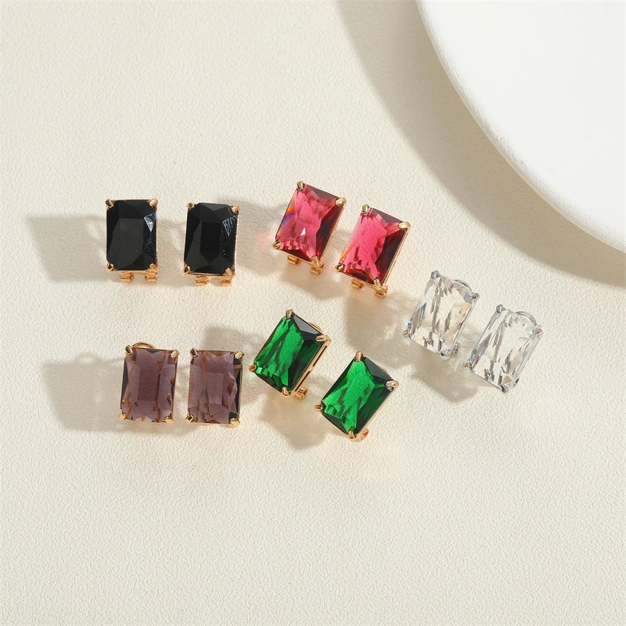 1 Pair Vintage Style Simple Style Commute Square Inlay Copper Zircon 14K Gold Plated Ear Studs