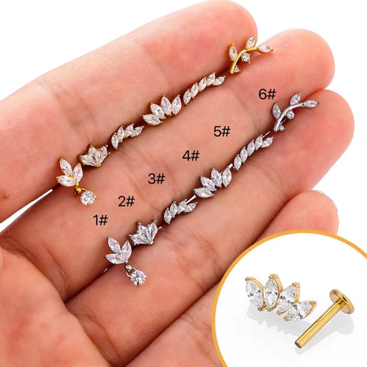 1 Piece Lip Rings Simple Style Leaves Crown 316L Stainless Steel  Zircon 18K Gold Plated Lip Rings Ear Cartilage Rings & Studs Nose Rings & Studs