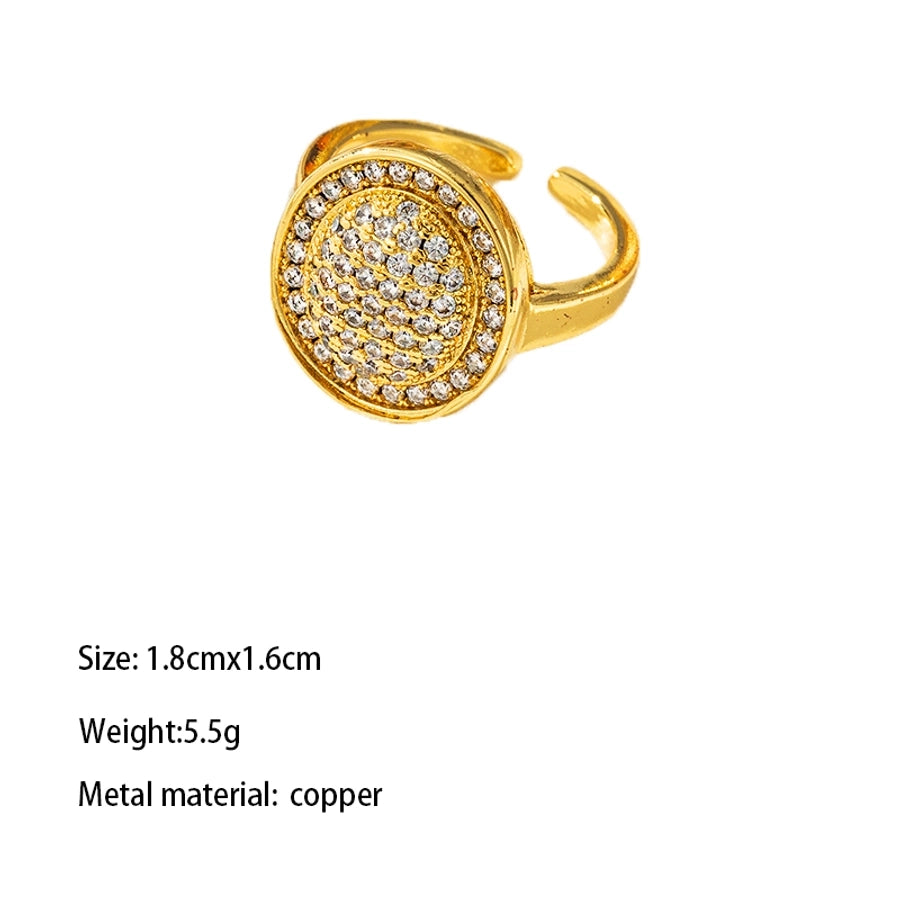 Copper Gold Plated Chinoiserie Romantic Sweet Inlay Carving Heart Shape Zircon Open Rings