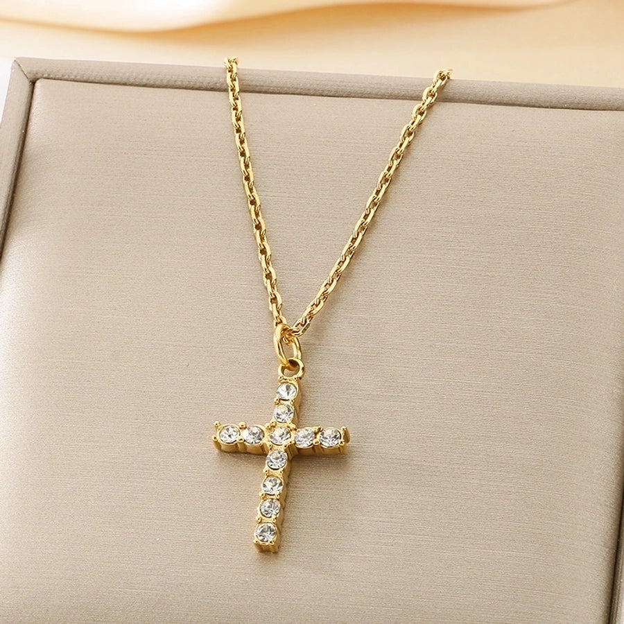 Jewelry Vintage Style Cross 304 Stainless Steel 18K Gold Plated Stainless Steel Necklaces