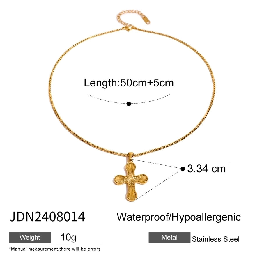 Jewelry Simple Style Classic Style Cross 304 Stainless Steel Natural Stone Rhinestones Zircon 18K Gold Plated Pendant Necklace