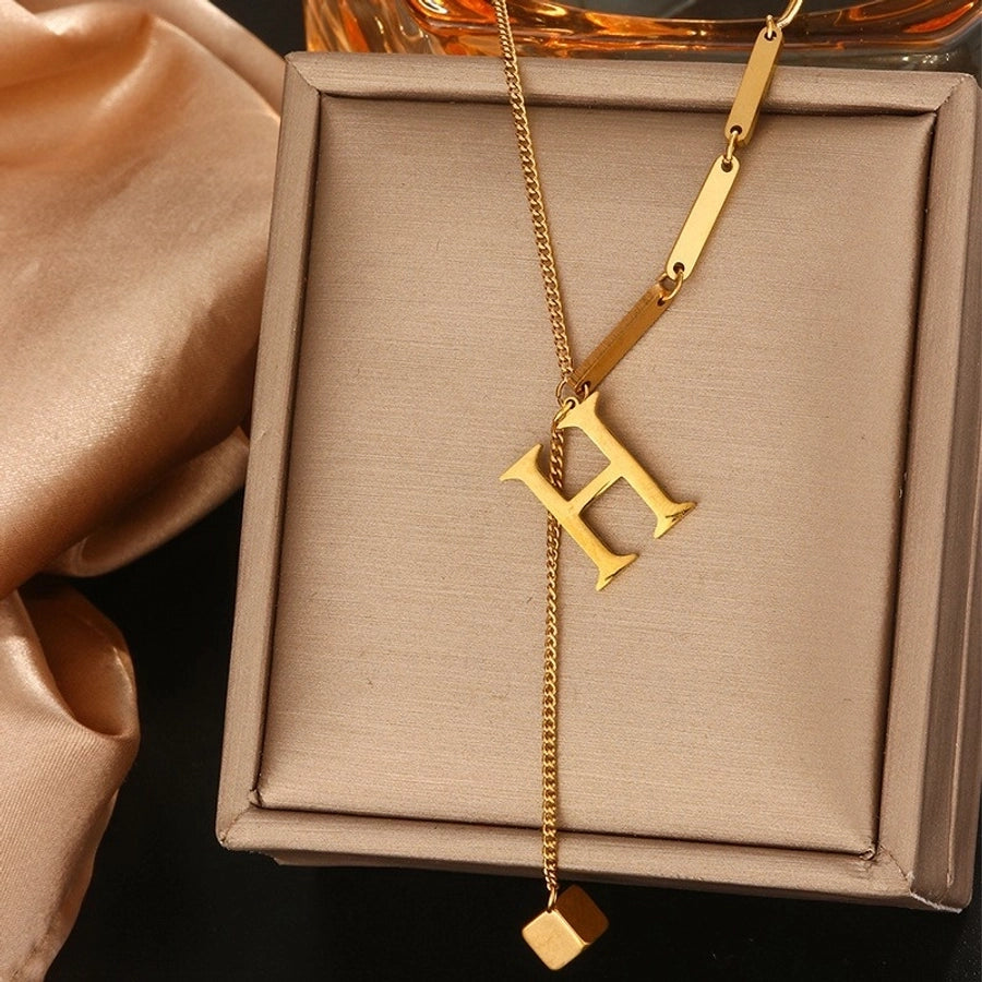 Jewelry Simple Style Artistic Letter 201 Stainless Steel 18K Gold Plated Pendant Necklace