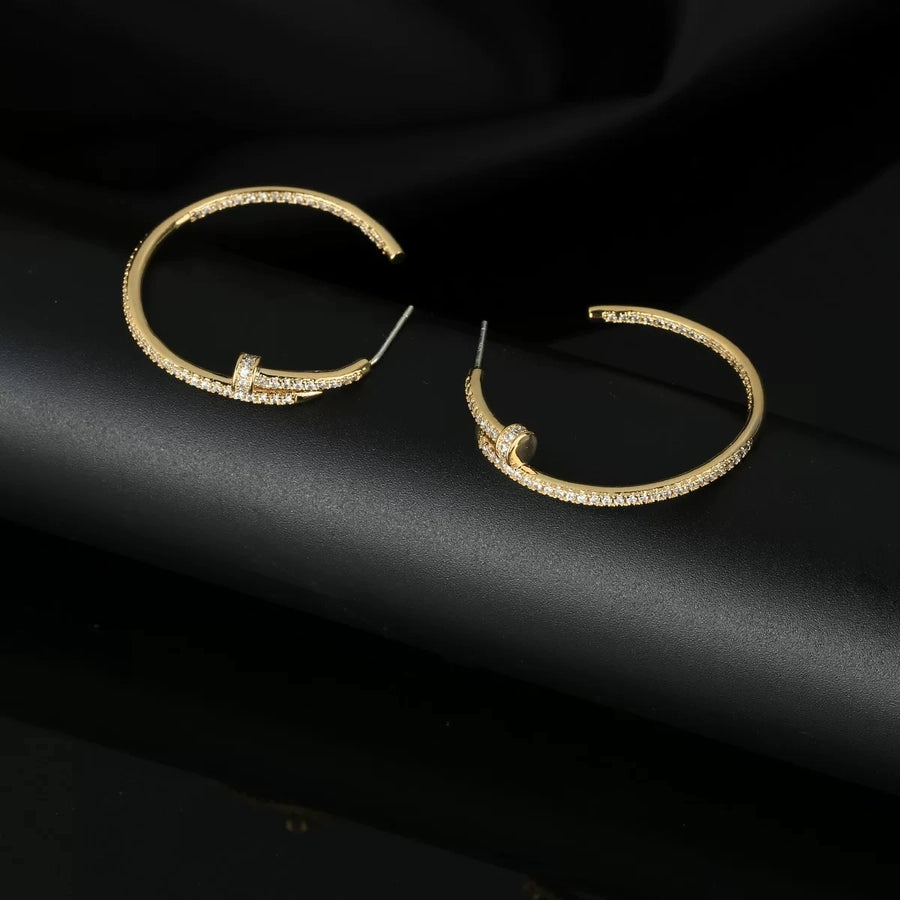 1 Pair Luxurious Shiny Circle Copper Zircon 18K Gold Plated Ear Studs