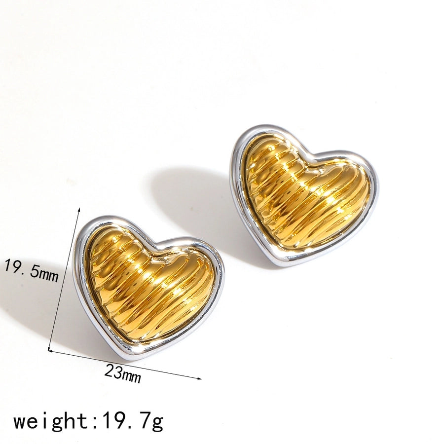 1 Pair Simple Style Geometric Heart Shape Mixed Metal Inlay 304 Stainless Steel Zircon 18K Gold Plated Ear Studs