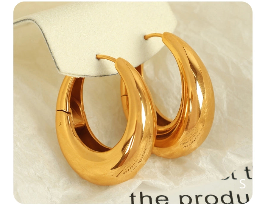 1 Pair Elegant Oval Polishing 304 Stainless Steel 18K Gold Plated Hoop Earrings