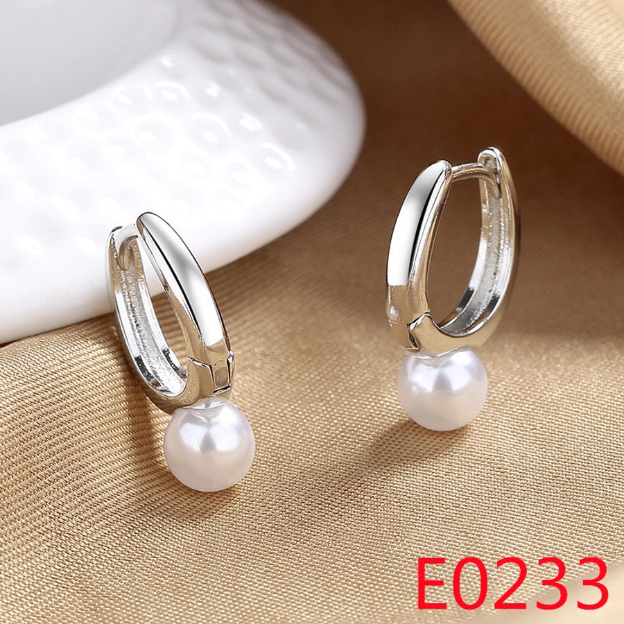 1 Pair Elegant Streetwear U Shape Round Inlay Copper Artificial Pearls Zircon Drop Earrings