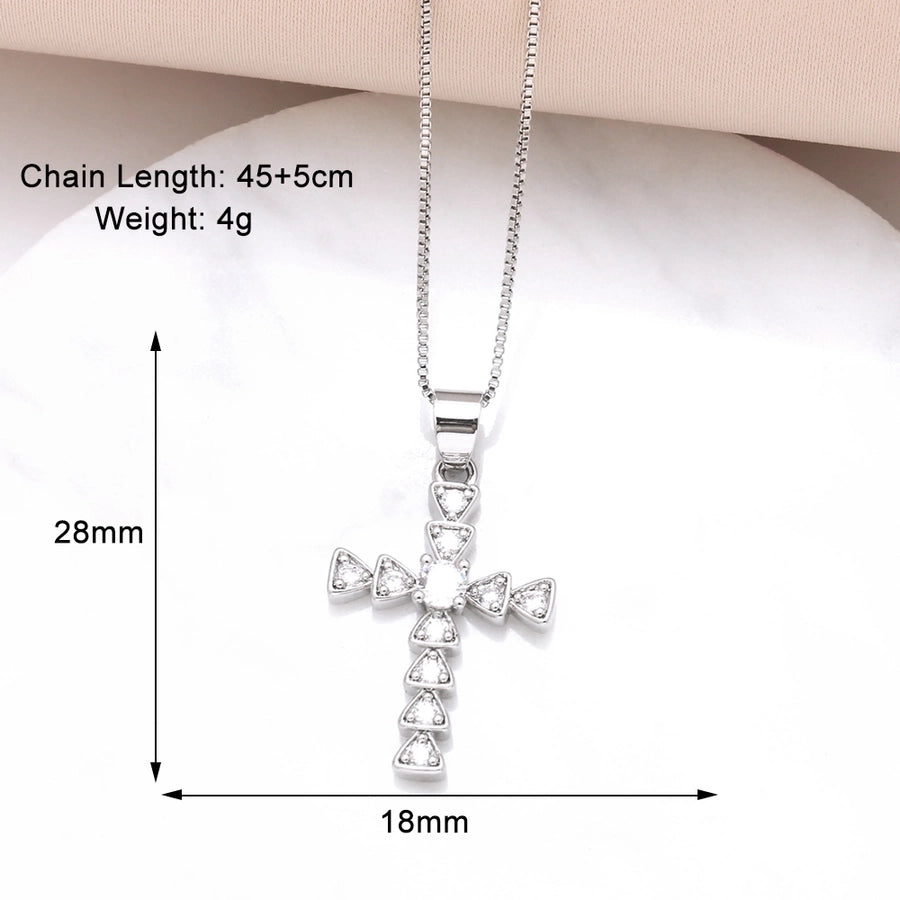 Copper 18K Gold Plated Plating Inlay Cross Zircon Pendant Necklace