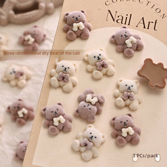 Cartoon Brown Bear Nail Art Decorations Autumn/winter  Milk White Fluffy Bear Nail Accessories Large Drill Trendy Sale