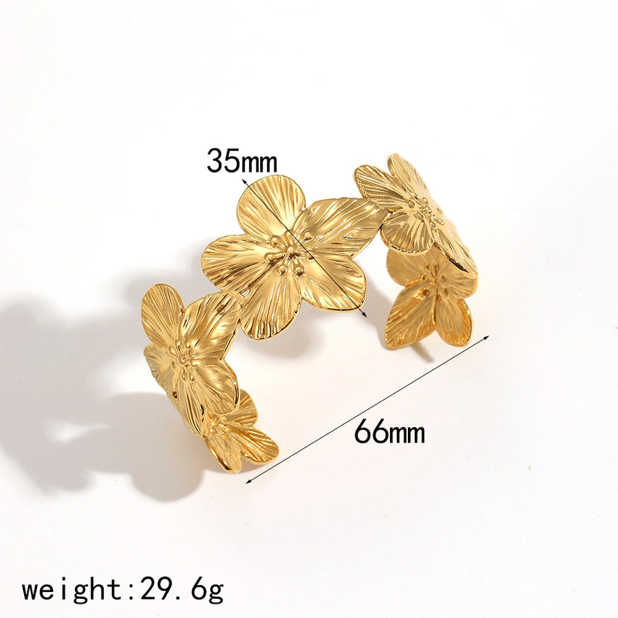 IG Style French Style Flower 304 Stainless Steel 18K Gold Plated Bangle In Bulk