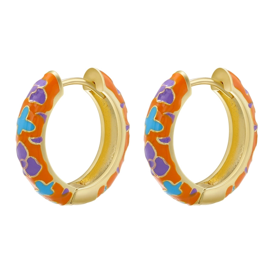 1 pair ig style elegant sweet flower enamel plating copper 18k gold plated hoop earrings