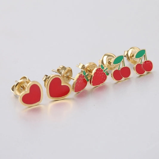 1 Pair IG Style Fruit Titanium Steel 18K Gold Plated Ear Studs