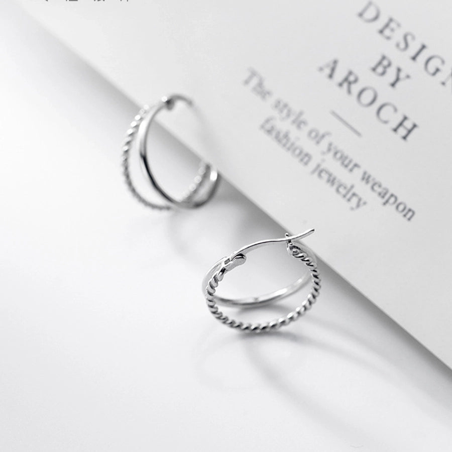 s925 Silver Double Layer Large Hoop Earrings Women's Twist Retro Hong Kong Style Fashion Elegant Trendy Simple Personality Earrings