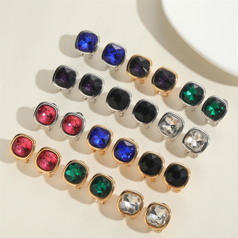 1 Pair Vintage Style Simple Style Commute Square Inlay Copper Acrylic Zircon 14K Gold Plated Ear Studs