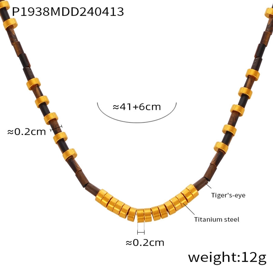 304 Stainless Steel natural stone Agate 18K Gold Plated Casual Retro Beaded Enamel Plating Round Necklace