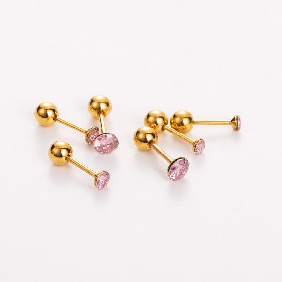 Simple Style Shiny Heart Shape Mushroom Planet Plating Inlay 304 Stainless Steel Artificial Diamond 14K Gold Plated Ear Studs