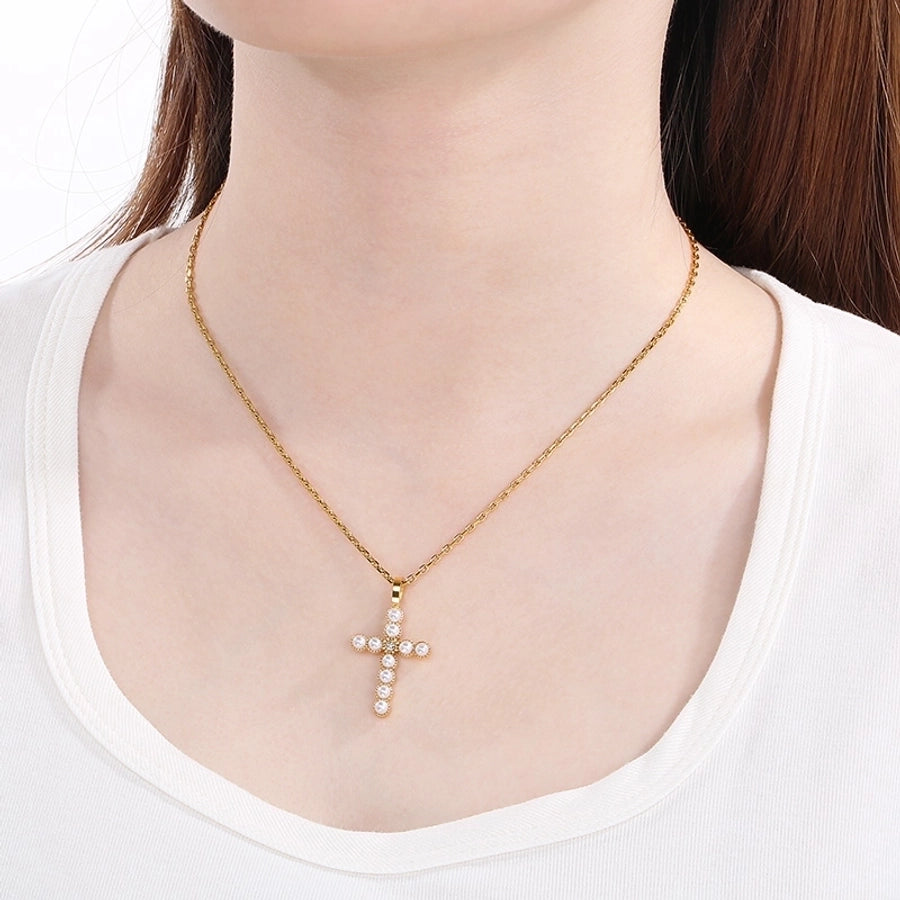 Jewelry Vintage Style Cross 304 Stainless Steel 18K Gold Plated Stainless Steel Necklaces